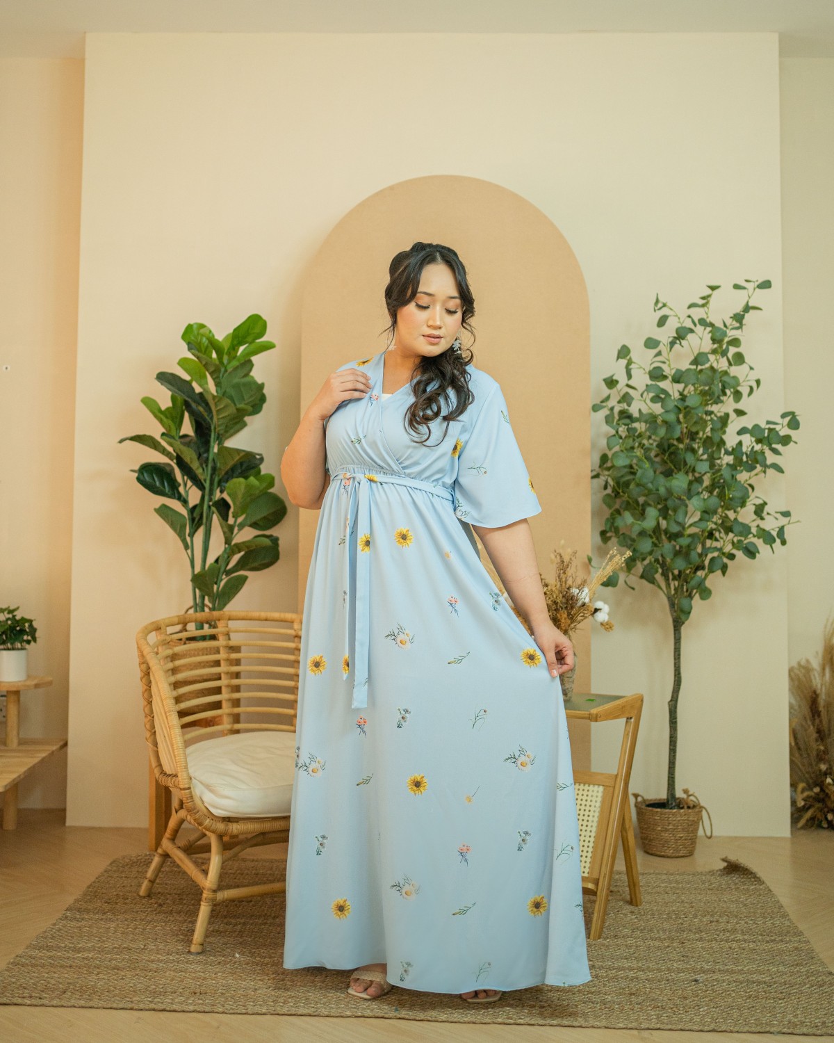 Dehlia Butterfly Sleeve Dress (Baby Blue)