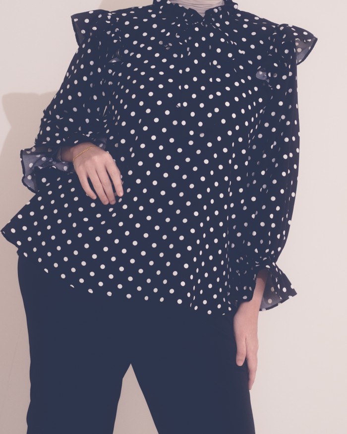 Bianca Ruffle Top (Polka Black)