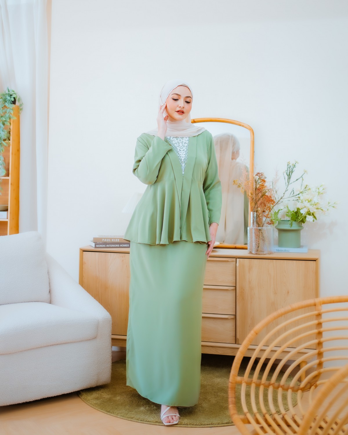 Adelia Kebaya Peplum (Sage Green)