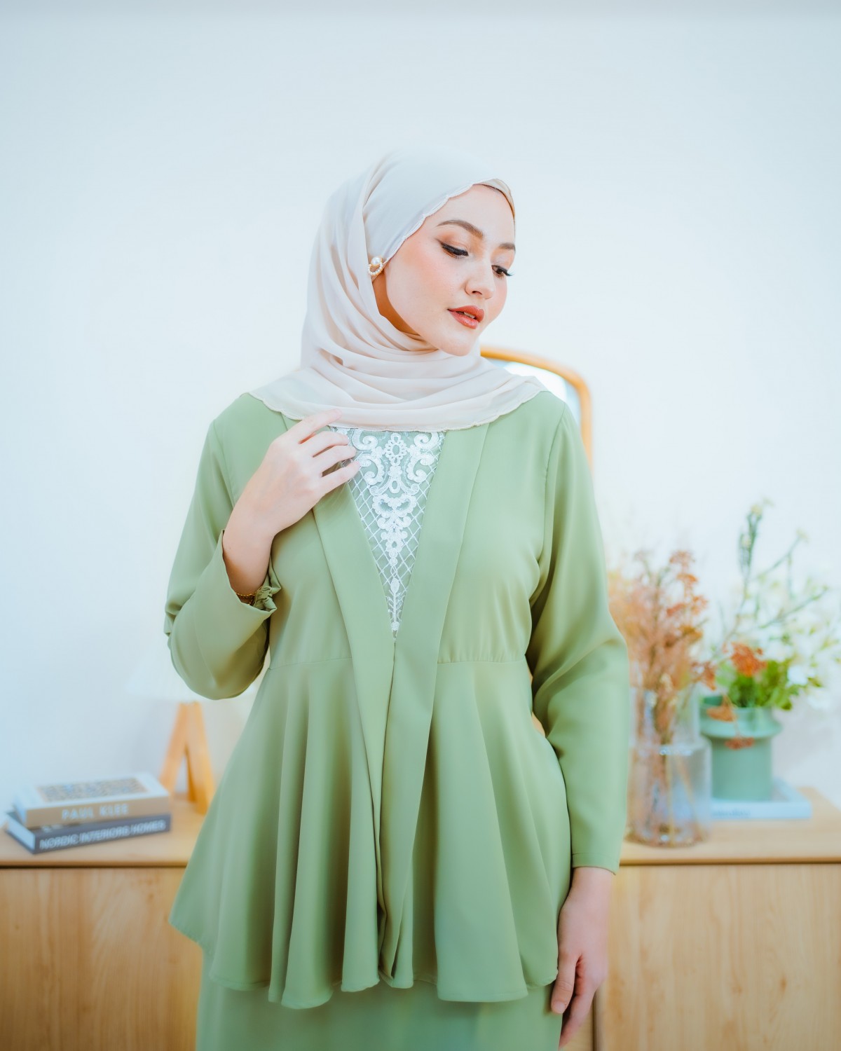 Adelia Kebaya Peplum (Sage Green)