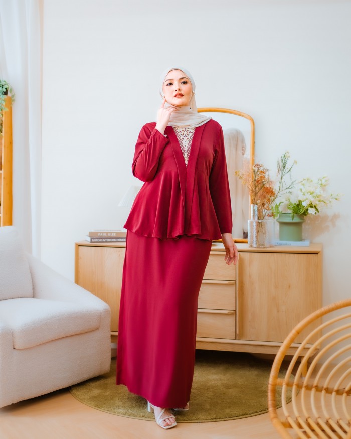 Adelia Kebaya Peplum (Dark Maroon)