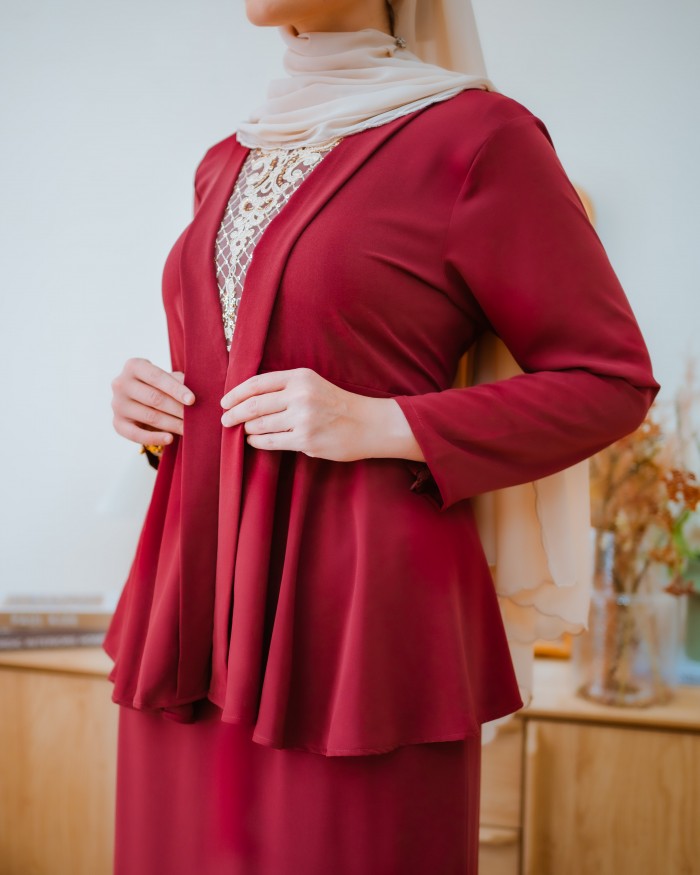 Adelia Kebaya Peplum (Dark Maroon)