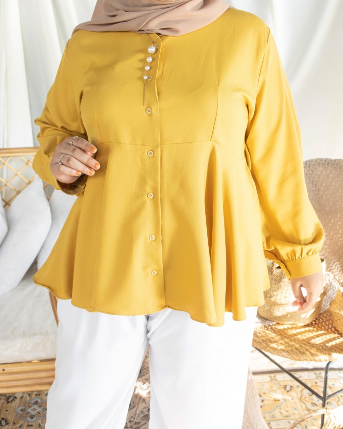 Gee-Na Button Peplum (Mustard Yellow)