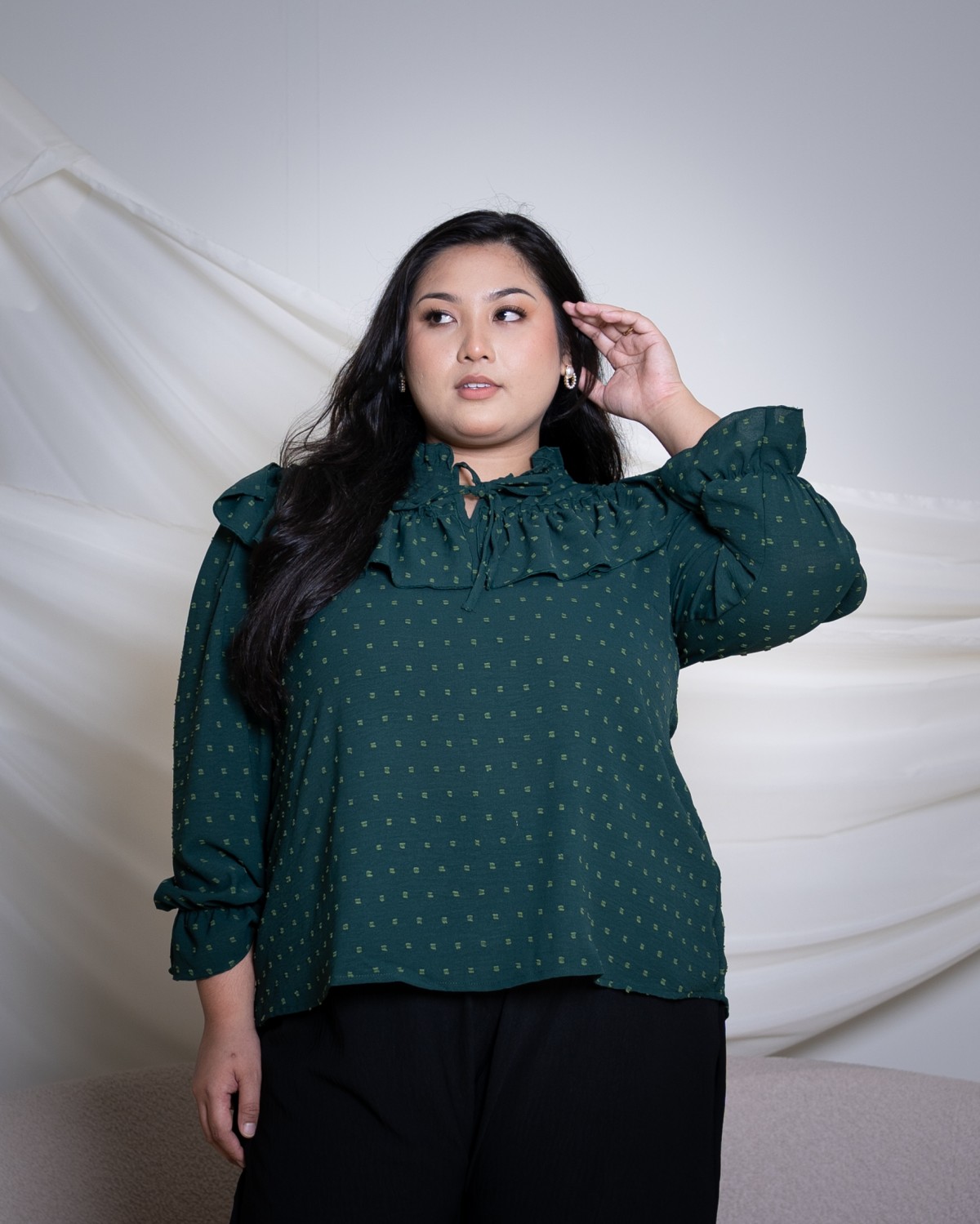 Stella Dotted Ruffle Top (Emerald Green)