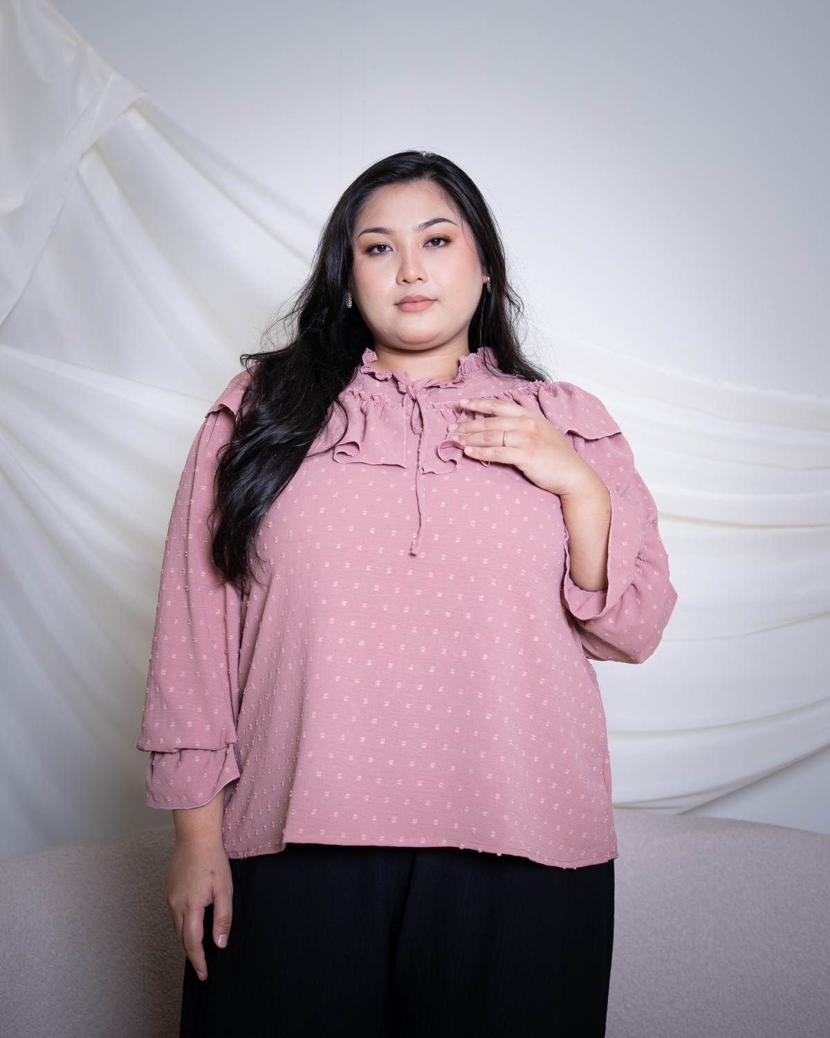 Stella Dotted Ruffle Top (Dusty Pink)