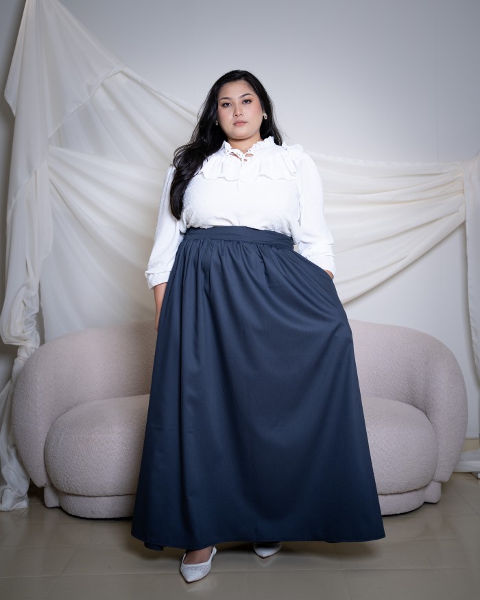 ⁠Elodie Cotton Skirt (Navy Blue)