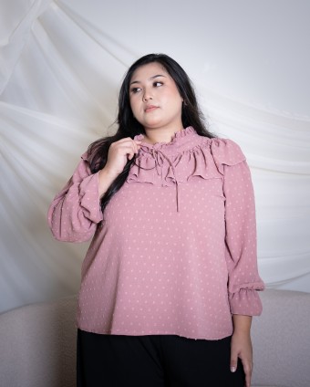 Stella Dotted Ruffle Top (Dusty Pink)