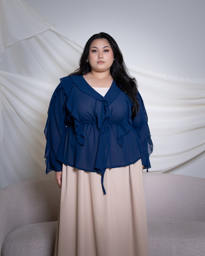 Evelyn Ruffled Top (Dark Blue)